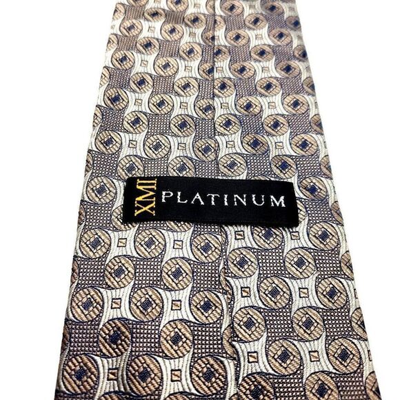 XMI Platinum Silk Tie Woven Beige Geometric‎ - Picture 3 of 6